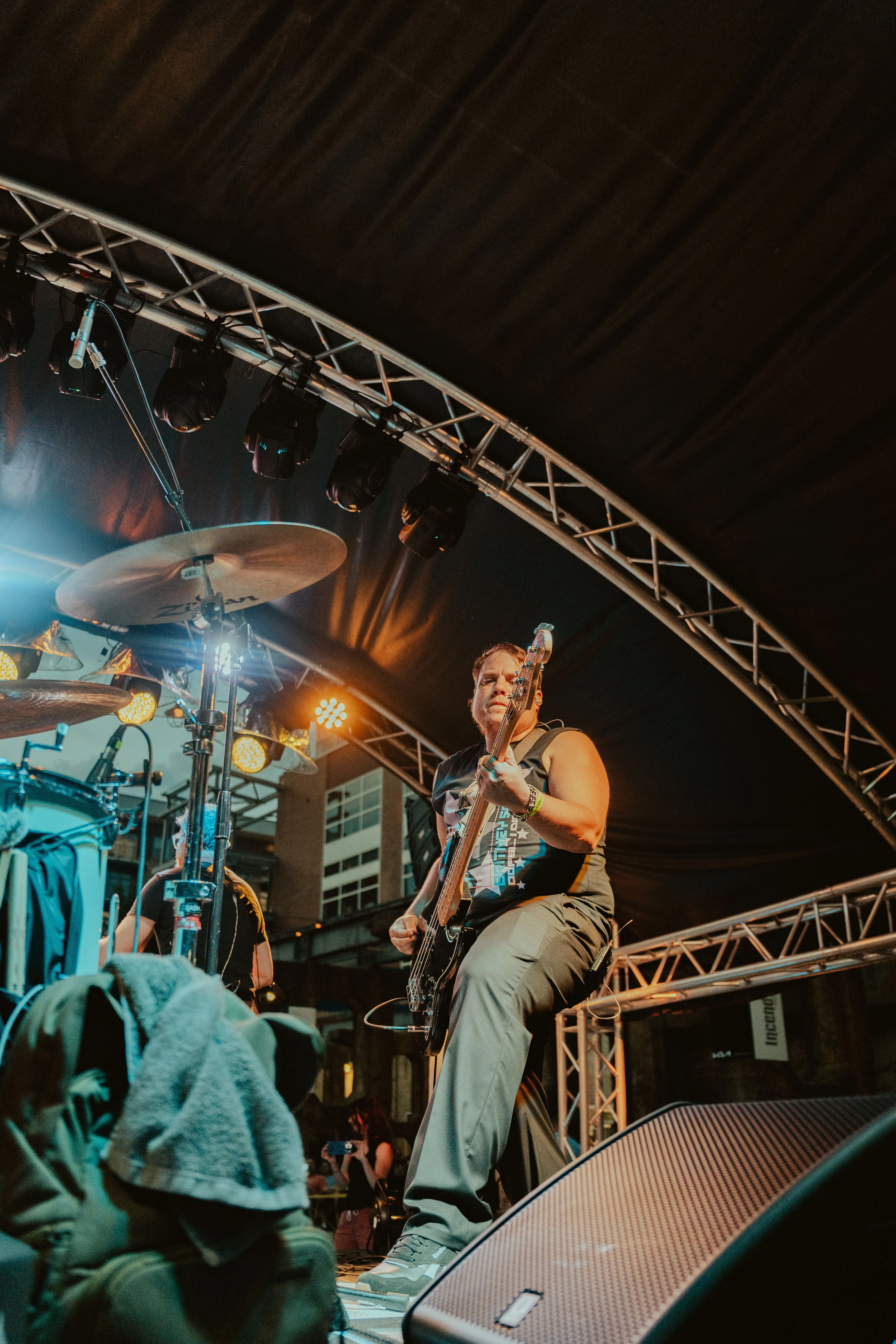 Daniel playing bass with Back To The Start