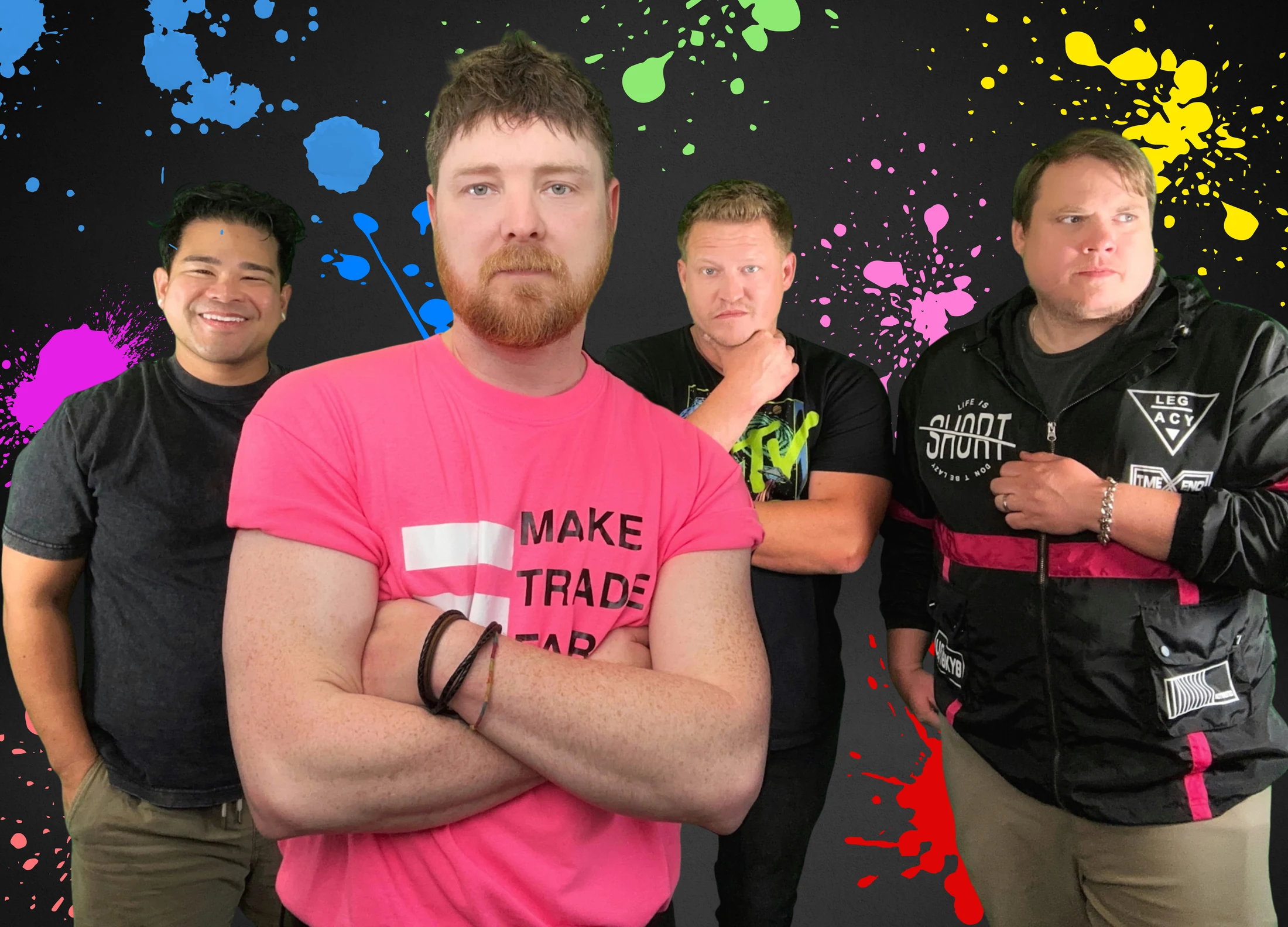 Back To The Start colorful paint-splatter band portrait